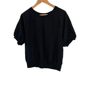 R.D. STYLES Black Short Cuffed Sleeve Jersey Knit Casual Loose Fit Top M